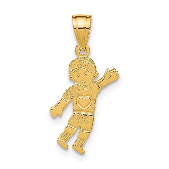 Million Charms 14k Yellow Gold Boy Waving with Heart on Pocket Charm
